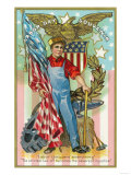Labor Day Souvenir Labor Holding US Flag and Sledgehammer Posters
