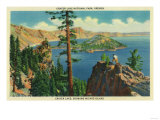 Crater Lake showing Wizard Island in distance - Crater Lake, OR Posters