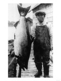 Man Holding Life Size King Salmon - Alaska Posters