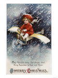 Merry Christmas - Boy Flying Make-Shift Airplane Prints Merry Christmas - Boy Flying Make-Shift Airplane Prints