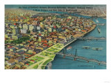 Portland from Air showing Bridges and Waterfront - Portland, OR Poster