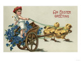 An Easter Greeting - Kid in Toga on Chariot Pulled by Chicks Zdjęcie An Easter Greeting - Kid in Toga on Chariot Pulled by Chicks Zdjęcie