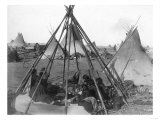 Oglala Women and Children inside Tipi "Mrs. American Horse" Photograph - Pine Ridge, SD Poster