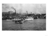 Waterfront Scene with Ships of Seattle, WA Photograph - Seattle, WA Posters