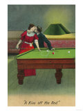A Kiss off the Red, Couple Kissing Before Pool Shot Art