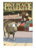 Seattle, Washington - Fish Toss and Bronze Pig at Pike Place Prints