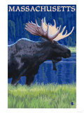Massachusetts - Moose in the Moonlight Posters