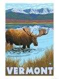 Vermont - Moose Drinking in Lake Posters