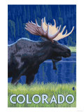 Moose in Moonlight - Colorado Posters