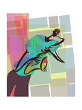 Saxophone Jazz Player on Colorful Geometric Background Pósters