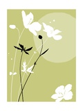 Black and White Flowers on Olive Background Posters