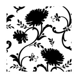 Black and White Floral Print with Three Blossoms Affiche