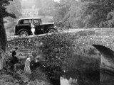1930 Triumph Super 7 on a Stone Bridge in Rural England, 1930's Photographie