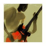 Playing Red and Black Bass Guitar Stampa fotografica