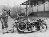 Golfers with 1939 AJS Motorcycle and Sidecar Photographic Print