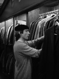 Charlie Watts of Rolling Stones Looks Through a Rack of Suits at Beau Gentry Photographic Print