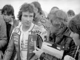 Disappointed Barry Sheen After the 500CC British Grand Prix Motorcycle Race at Silverstone, 1978 Photographie