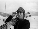 Beatles Singer John Lennon January 1965 on Holiday in St Moritz Skiing with Wife Cynthia Lennon Photographic Print