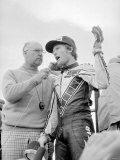 Kenny Roberts Celebrates His Victory at 500cc British Grand Prix Motorcycle Race at Silverstone Fotografie-Druck