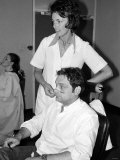 David Jason Actor with a Stylist, Having His Make Up Done at Thames TV, September 1974 Photographie