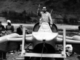 Donald Campbell in Bluebird Speedboat at Ullswater Stands Photographie