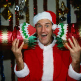 Russ Abbot Comedian December 1986 Dressed at Santa Claus Holding Christmas Cracker Photographic Print
