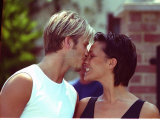 David Beckham and Victoria Adams Posh Spice Kissing Outside Their Home Before Their Wedding Photographic Print