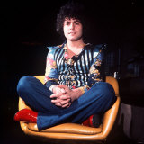 Marc Bolan Singer Leader of Pop Group T Rex Sitting Cross Legged in Chair Msi Photographic Print