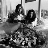 John Lennon and Wife Yoko Ono Having a Weeks Love in Their Room at the Hilton Hotel, Amsterdam Photographic Print