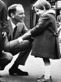Singer Frank Sinatra Talking to Blind Girl at Visit to Sunshine Home For Blind at Northwood Photographic Print