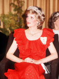 Princess Diana in Australia Tasmania at the State Reception in Wrest Point Hotel Wearing Red Dress Photographic Print