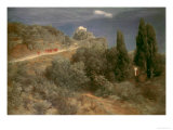 Mountain Castle With Warriors Lámina giclée por Arnold Bocklin