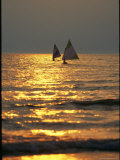 Sailboats Travel Across the Golden Surface of Lake Ontario at Sunset Photographie par Skip Brown