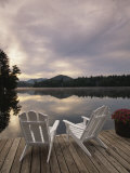 Pair of Adirondack Chairs on a Dock at the Mirror Lake Inn Photographic Print by Michael Melford