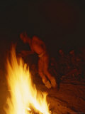 San Bushman Dances Around a Campfire at Night Photographic Print by Joy Tessman