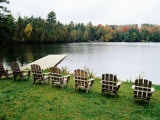 Adirondack Chairs in Row by Lake, Northeast Kingdom Photographic Print by Emily Riddell