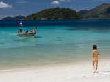 Woman Waiting for Boat on Beach Photographic Print by John Borthwick