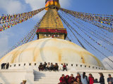 People Sitting on Steps of Bodhnath Buddhist Stupa, Losar Tibetan and Sherpa New Year Festival Photographic Print by Jane Sweeney