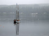 Charter Yacht in Fog, Anchored in Secluded Harbor Photographic Print by Emily Riddell