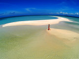 Woman Walking Along Sand Bar at a Tropical Beach in Malaysian Borneo's Sipadan-Kapali-Mabul Region Photographic Print by Tim Rock