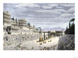 Audience Cheering Charioteersin the Circus Maximus, Ancient Rome Wydruk giclee Audience Cheering Charioteersin the Circus Maximus, Ancient Rome Wydruk giclee