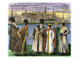A Group of Russian Nobles Called Boyars, the Kremlin in the Background, 1600s Giclee Print