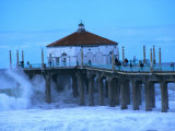 Waves Breaking into the Pier at Manhattan Beach Photographic Print by Christina Lease