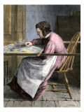Woman Stitching a Patchwork Quilt, 1800s Giclee Print