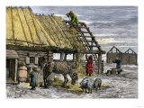 Russian Serfs Using Thatch from their Roofs to Feed Livestock During a Famine, 1890s Lámina giclée Russian Serfs Using Thatch from their Roofs to Feed Livestock During a Famine, 1890s Lámina giclée