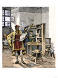 Gutenberg and Fust with the First Printing Press, Germany, 1450s Reproduction procédé giclée