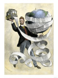Joseph Pulitzer Holding a Press Printing the New York World Newspaper, 1901 Wydruk giclee Joseph Pulitzer Holding a Press Printing the New York World Newspaper, 1901 Wydruk giclee