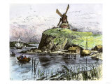 Windmill Overlooking the First Houses at Boston, Massachusetts Bay Colony, 1630s Giclee Print Windmill Overlooking the First Houses at Boston, Massachusetts Bay Colony, 1630s Giclee Print