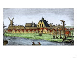 Fort, Wall, Windmill, Church, Gallows, and Pillory of New Amsterdam, 1659 Giclee Print