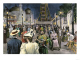 Columbian Exposition Visitors Strolling Along the Midway at Night, Chicago 1893 Giclee Print Columbian Exposition Visitors Strolling Along the Midway at Night, Chicago 1893 Giclee Print
